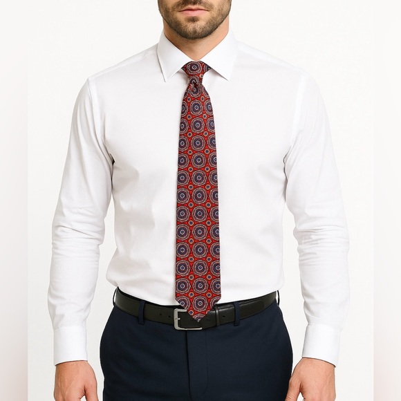 Dior Other - Christian Dior Mens Silk Tie Red Gray Navy Circles Geometric Vintage USA Made